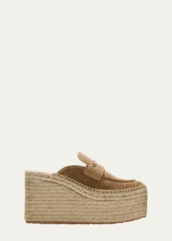 Gianvito RossiSuede Penny Loafer Platform Espadrille Mules