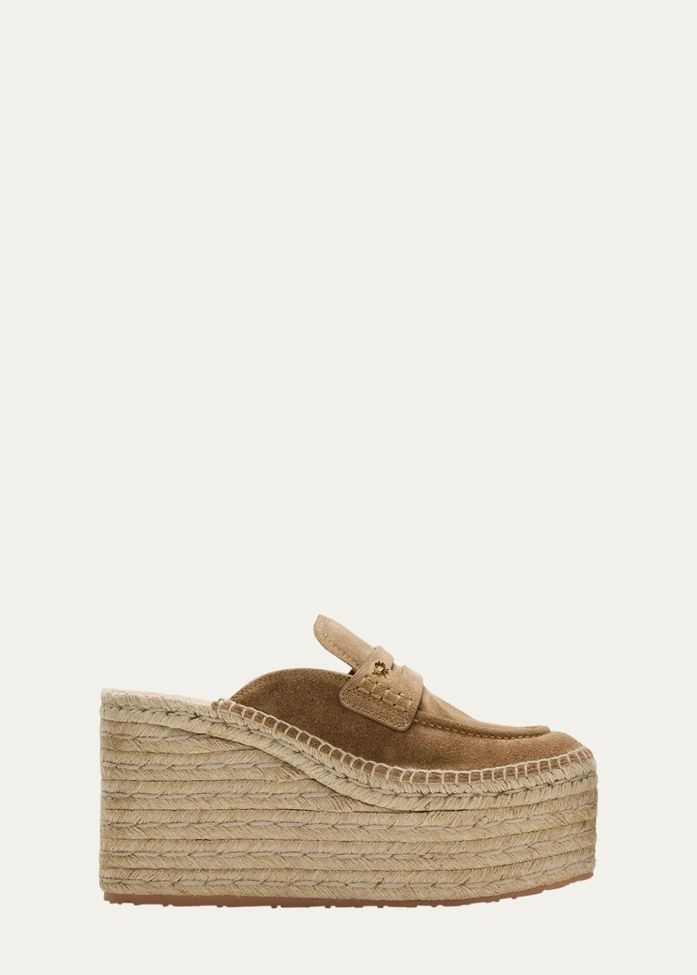 Gianvito RossiSuede Penny Loafer Platform Espadrille Mules