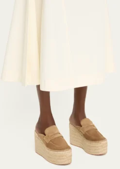 Gianvito RossiSuede Penny Loafer Platform Espadrille Mules