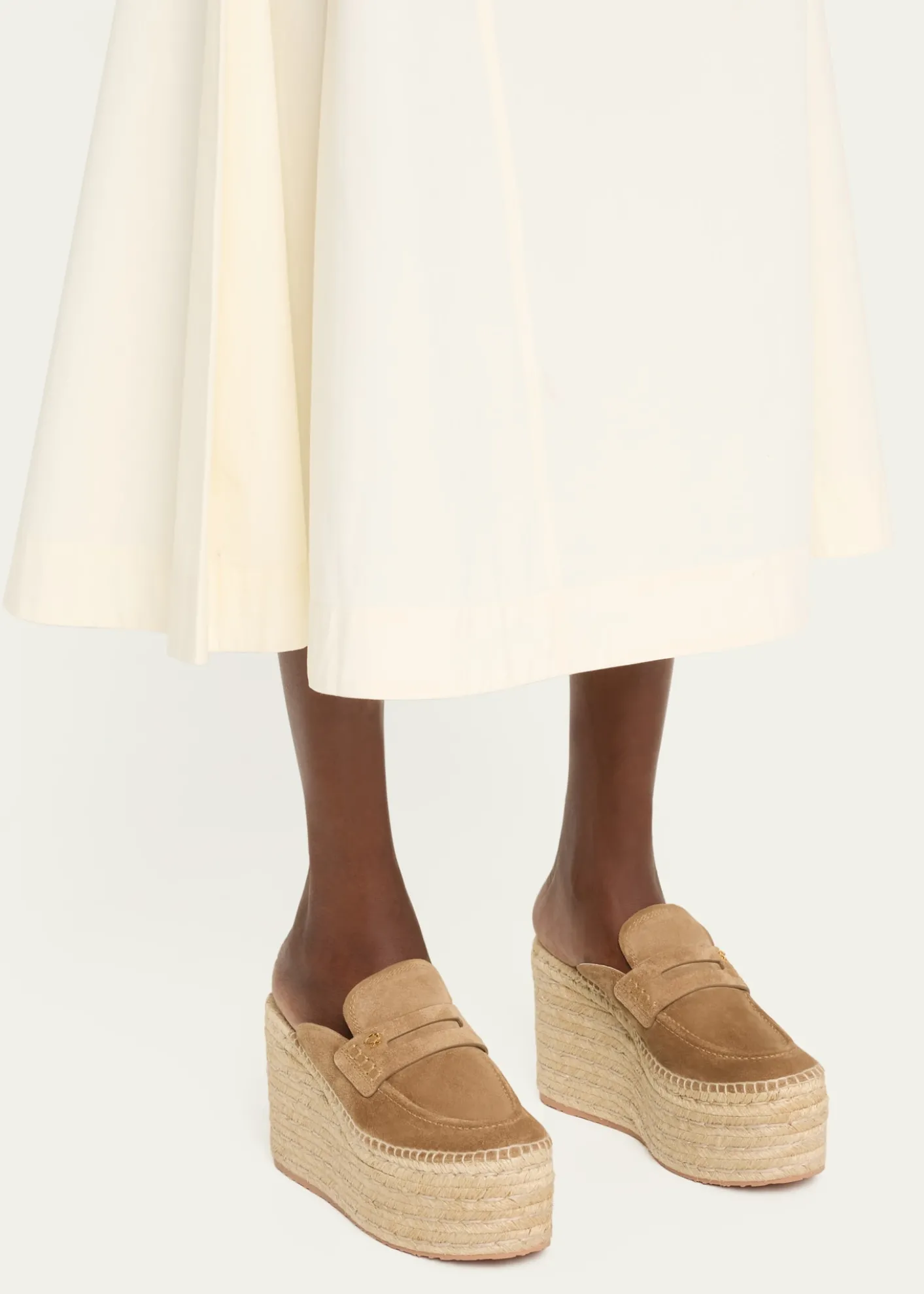 Gianvito RossiSuede Penny Loafer Platform Espadrille Mules