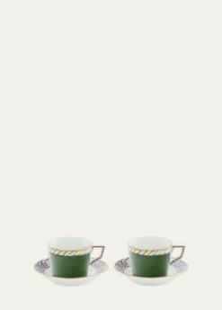 GINORI 1735Il Viaggio di Nettuno Luna 7.4 oz. Teacups & Saucers, Set of 2