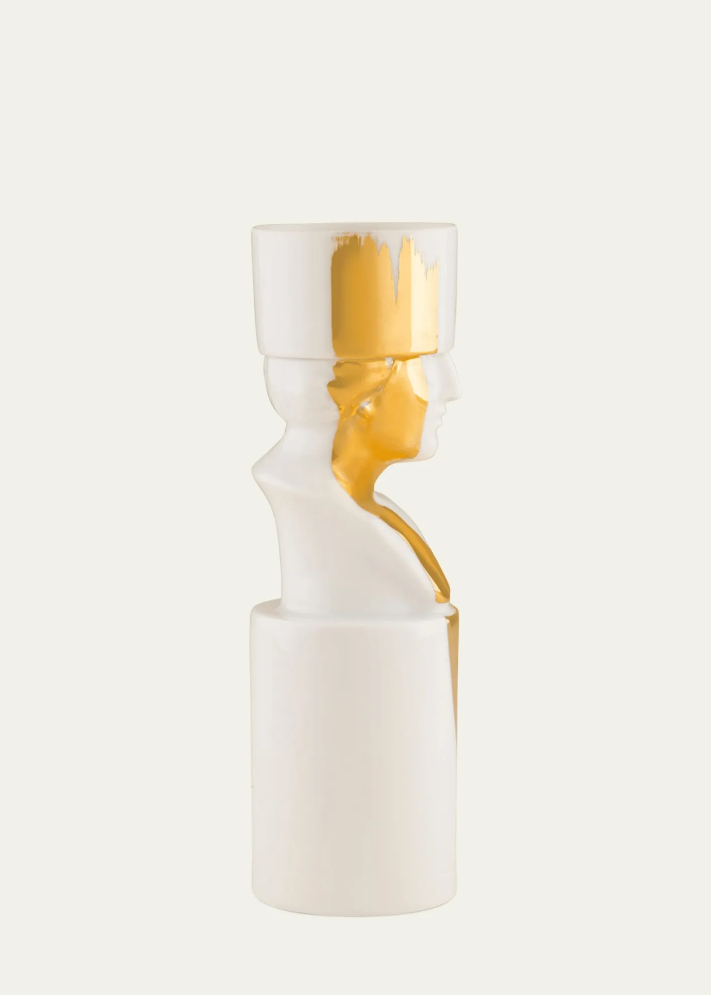 GINORI 1735The Scholar Candleholder, White/Gold - LCDC Collection