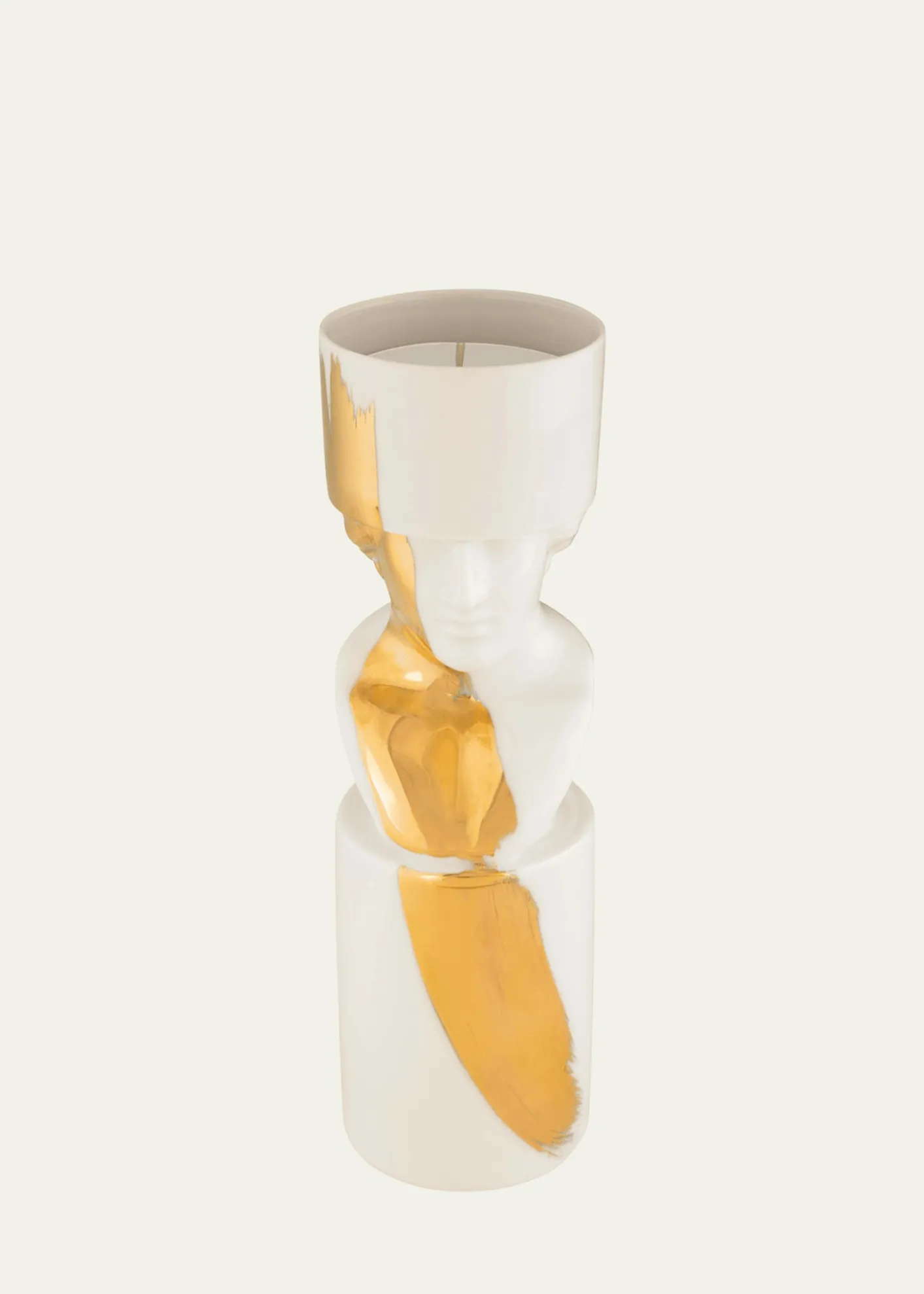 GINORI 1735The Scholar Candleholder, White/Gold - LCDC Collection