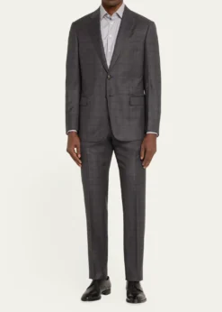 Giorgio ArmaniMen's Brushed Wool Plaid Classic Fit Suit