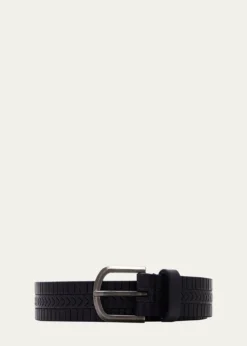 Giorgio ArmaniMen's Geometric Engraved Leather Belt