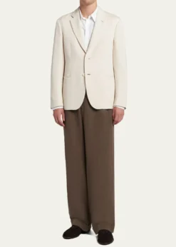 Giorgio ArmaniMen's Hemp Pleated Wide-Leg Pants
