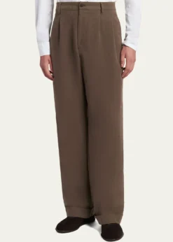 Giorgio ArmaniMen's Hemp Pleated Wide-Leg Pants