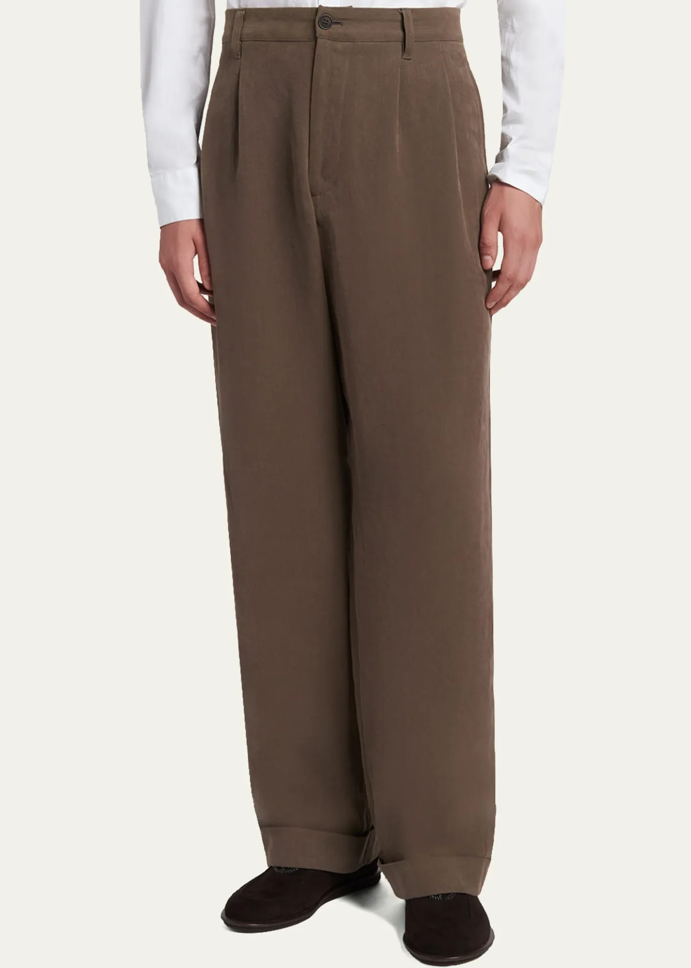 Giorgio ArmaniMen's Hemp Pleated Wide-Leg Pants