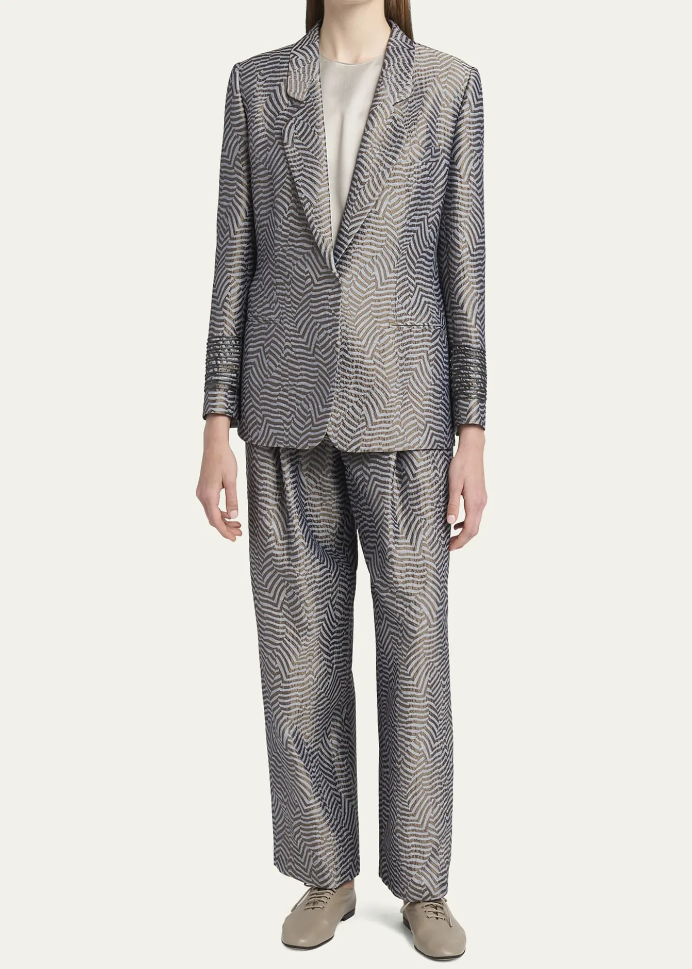 Giorgio ArmaniAnimalier Silk Jacquard Straight-Leg Paperbag Trousers