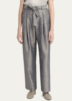 Giorgio ArmaniAnimalier Silk Jacquard Straight-Leg Paperbag Trousers