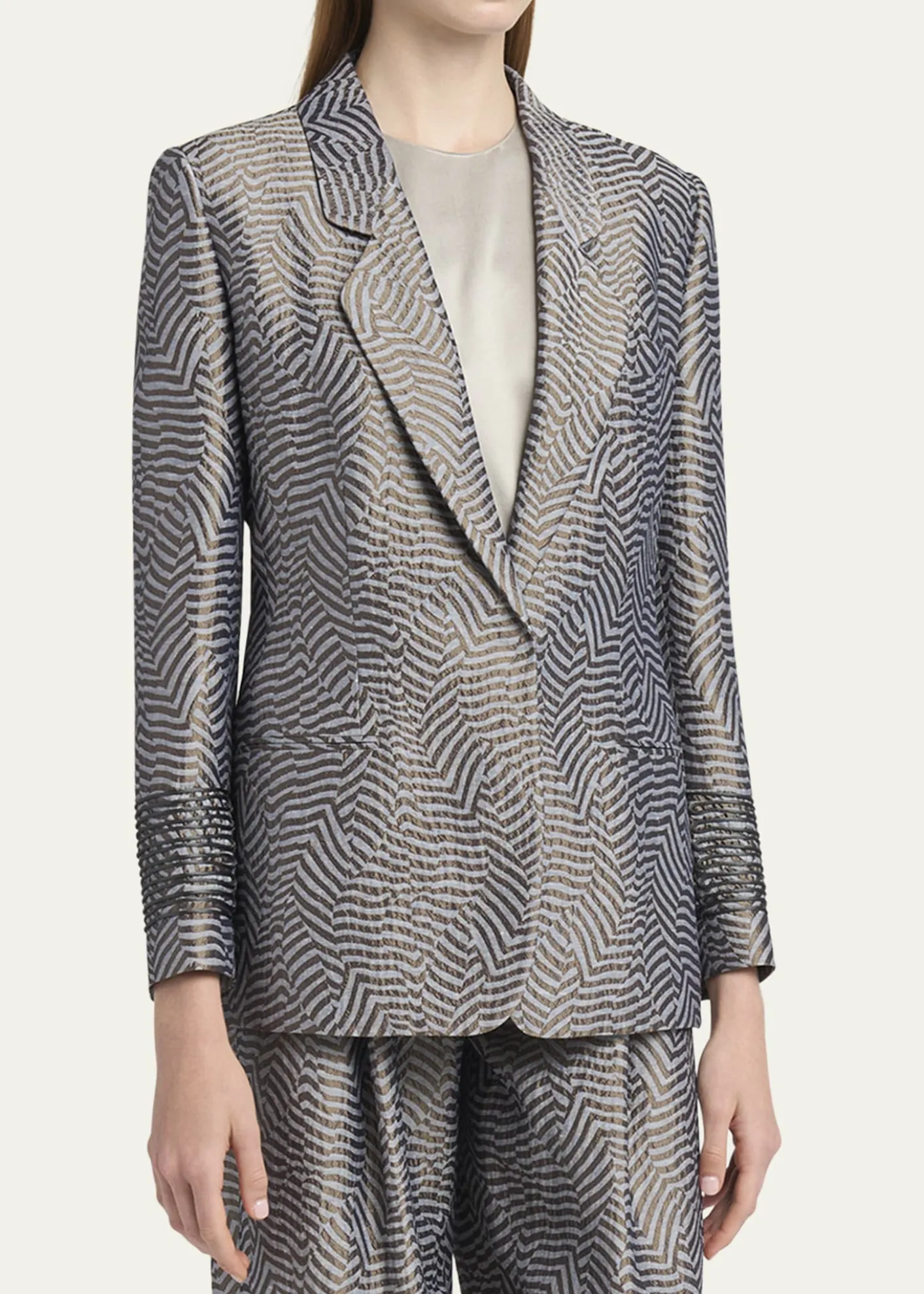 Giorgio ArmaniAnimalier Silk Jacquard Single-Breasted Blazer Jacket