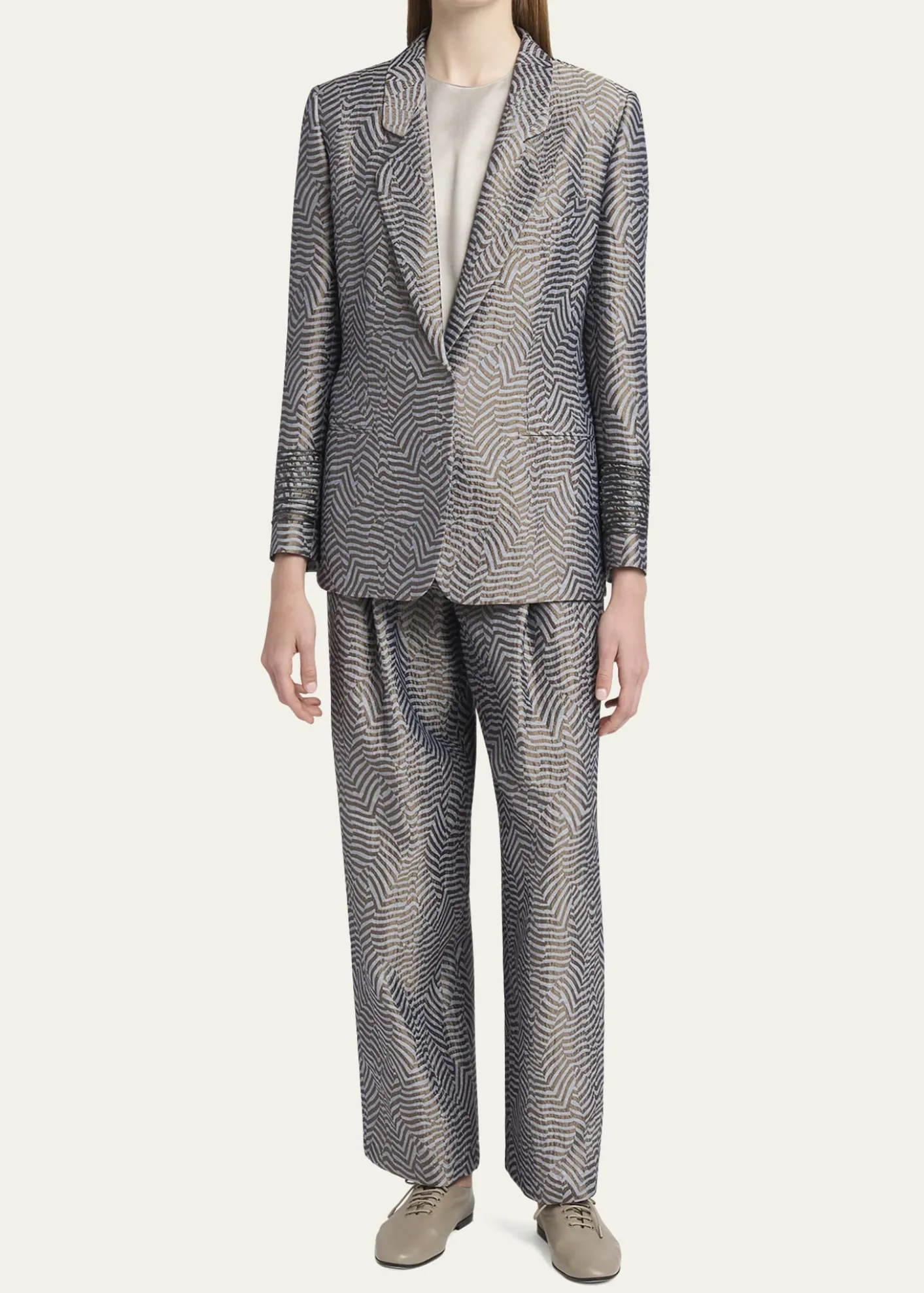 Giorgio ArmaniAnimalier Silk Jacquard Single-Breasted Blazer Jacket