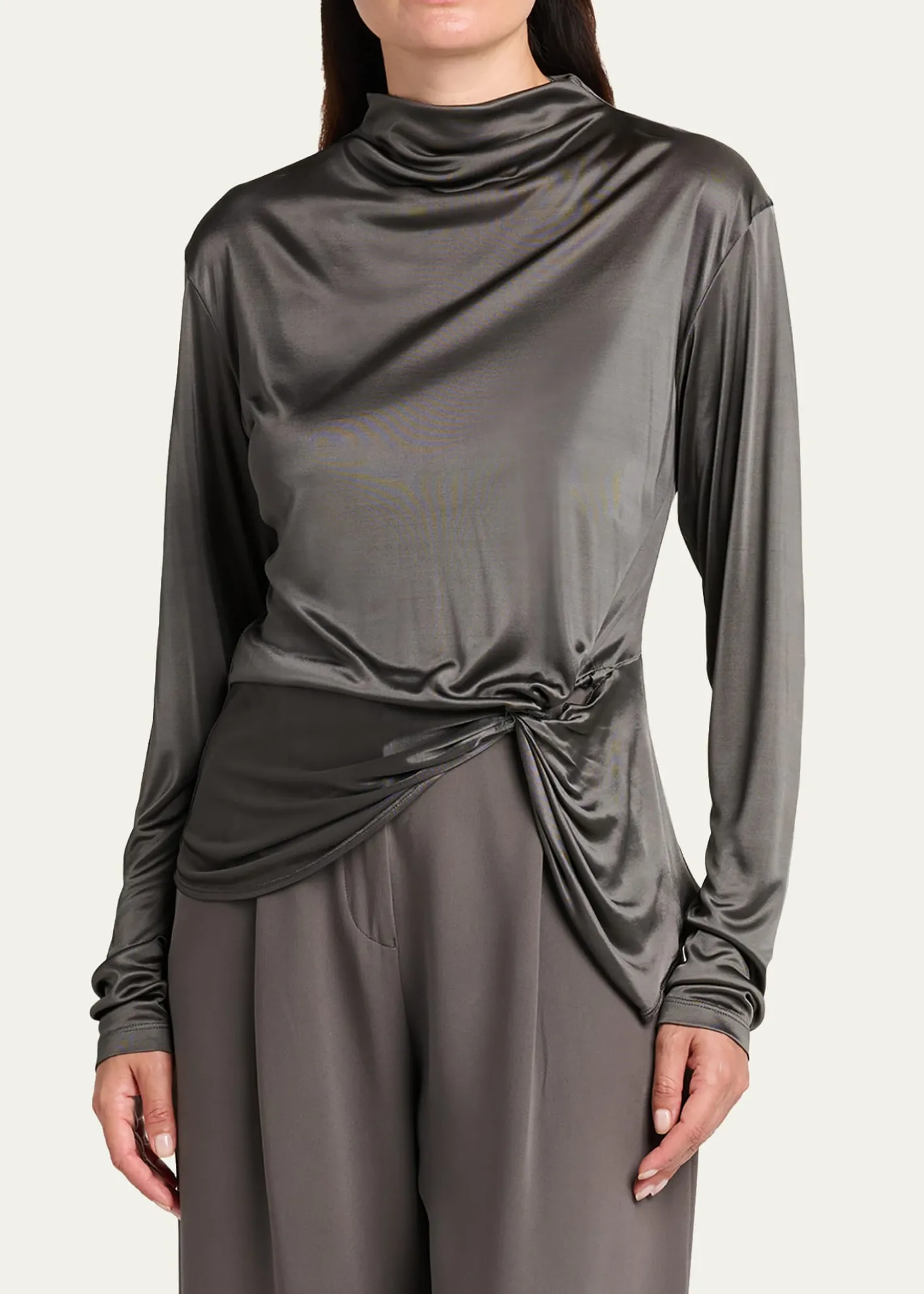 Giorgio ArmaniAsymmetric Draped Shiny Viscose Top