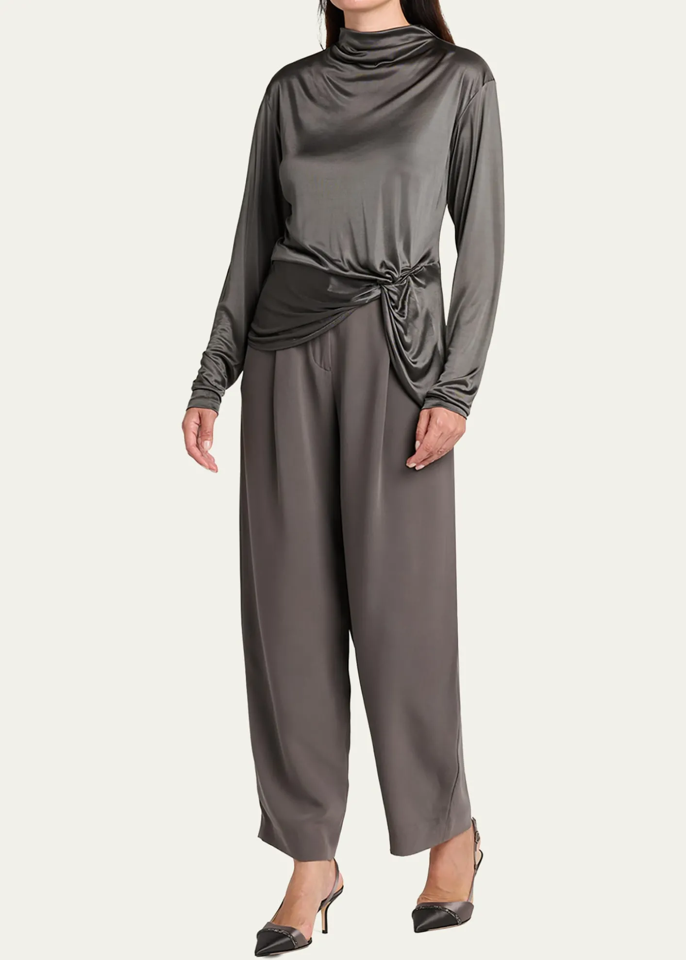 Giorgio ArmaniAsymmetric Draped Shiny Viscose Top