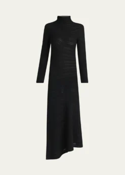 Giorgio ArmaniAsymmetric Tonal Striped Jersey Mock-Neck Midi Dress