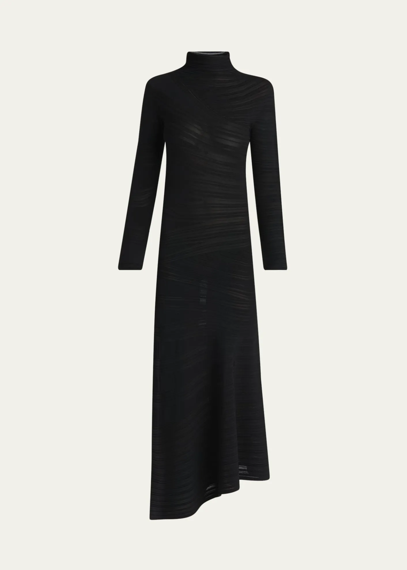 Giorgio ArmaniAsymmetric Tonal Striped Jersey Mock-Neck Midi Dress