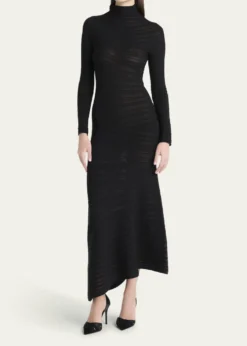 Giorgio ArmaniAsymmetric Tonal Striped Jersey Mock-Neck Midi Dress