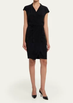Giorgio ArmaniBelted Cap-Sleeve Jersey Wrap Dress
