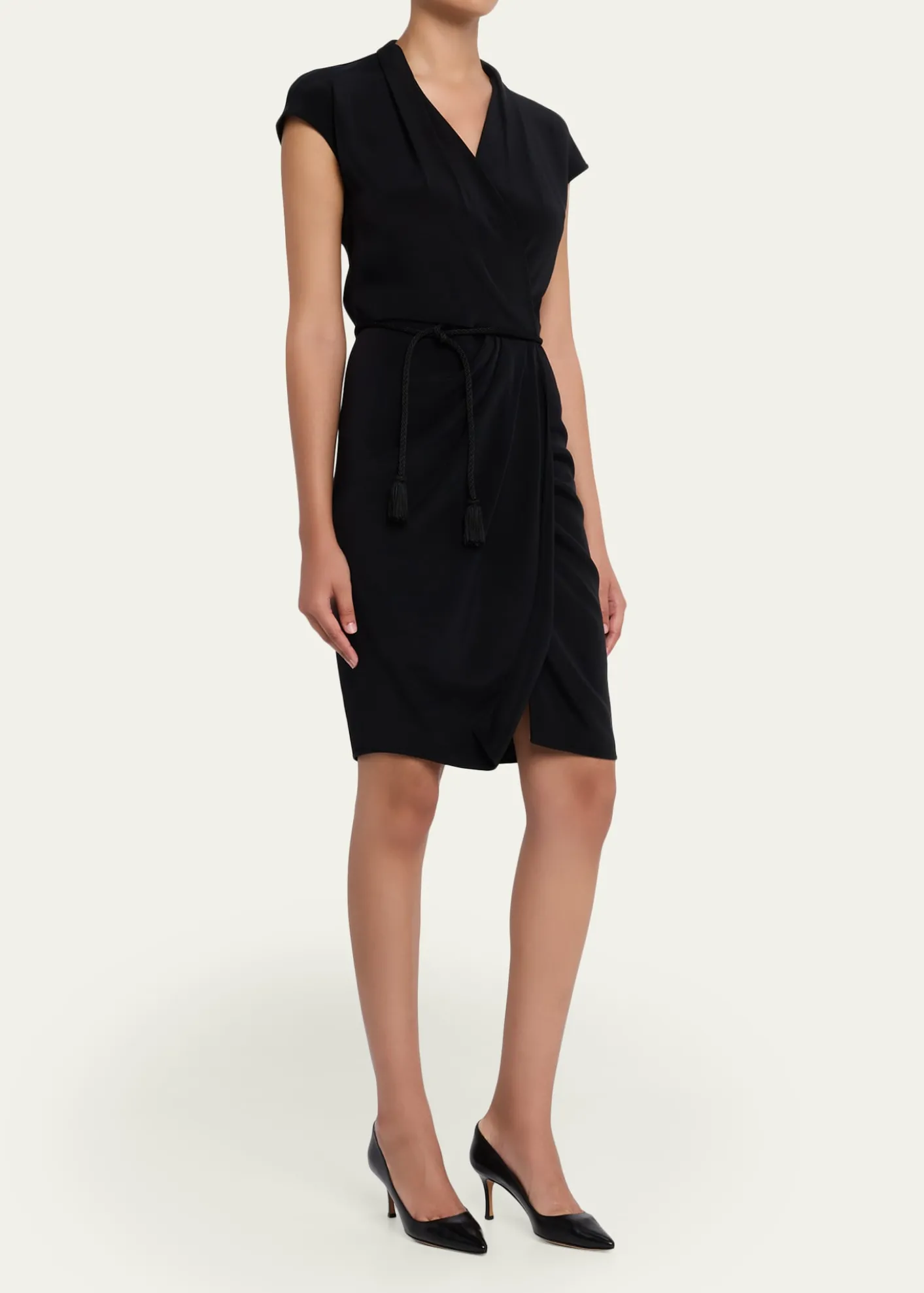 Giorgio ArmaniBelted Cap-Sleeve Jersey Wrap Dress