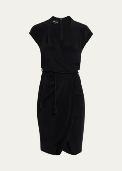 Giorgio ArmaniBelted Cap-Sleeve Jersey Wrap Dress
