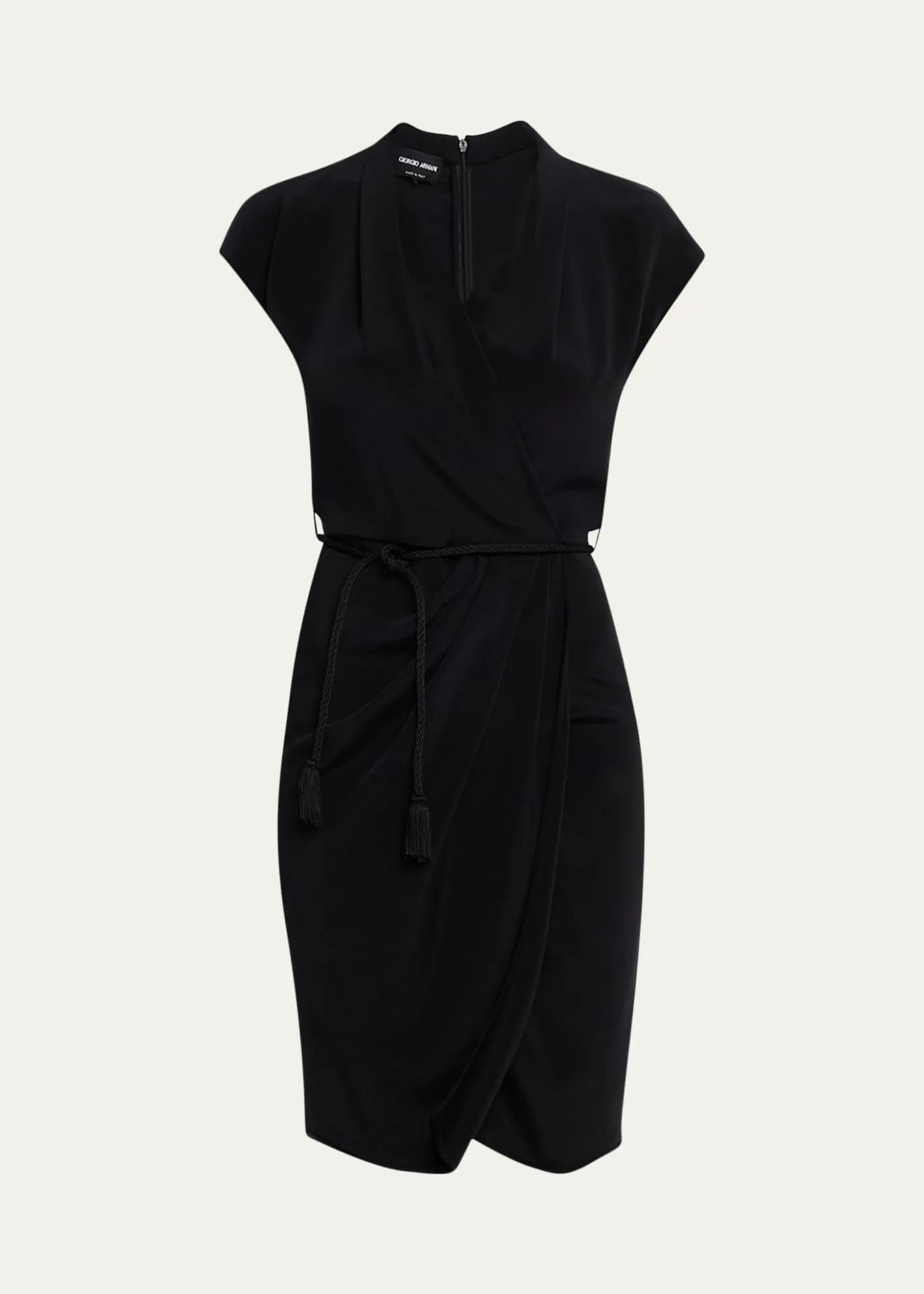 Giorgio ArmaniBelted Cap-Sleeve Jersey Wrap Dress