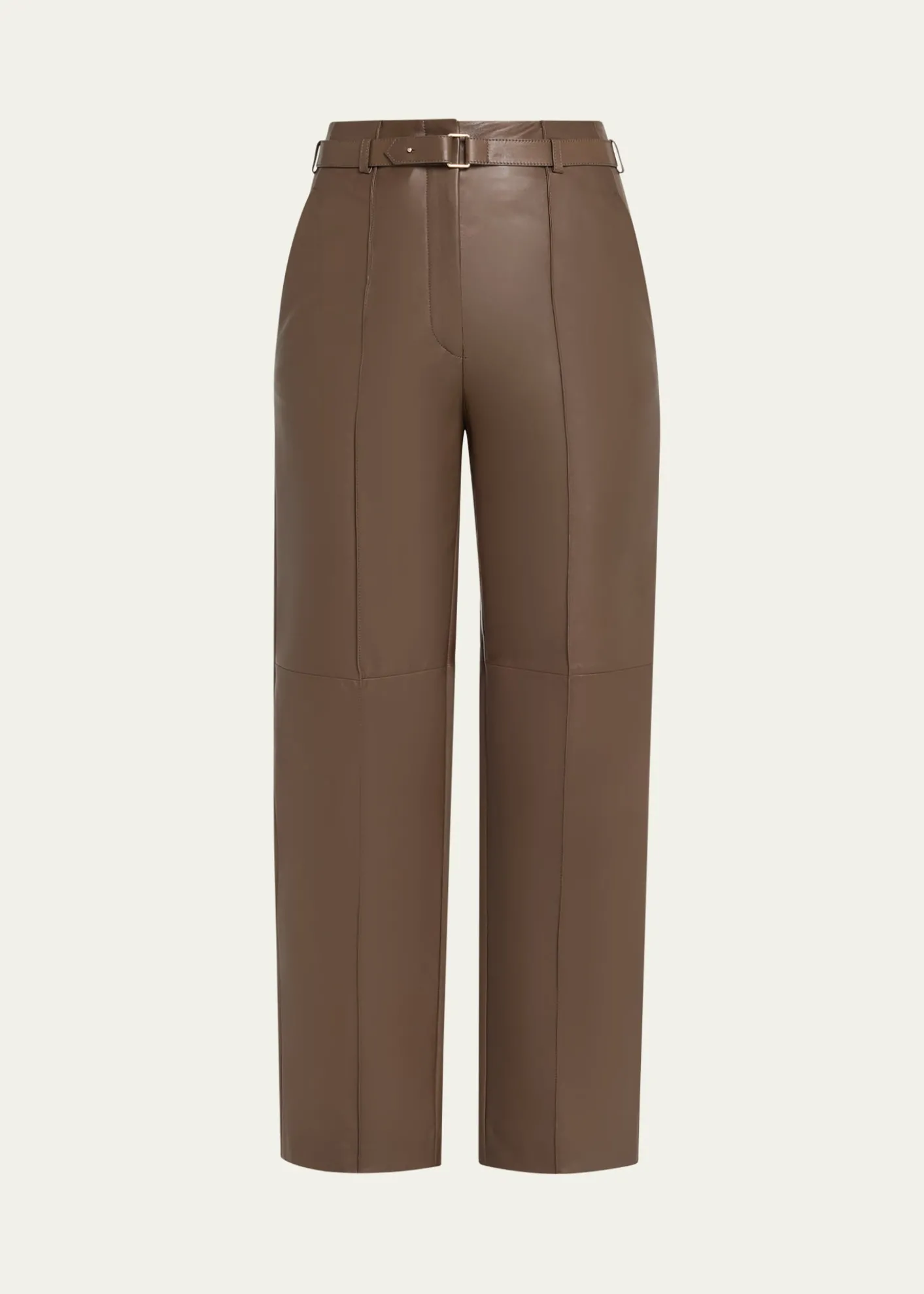 Giorgio ArmaniBelted Nappa Lambskin Straight-Leg Pants