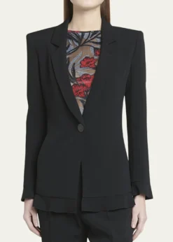 Giorgio ArmaniCady Blazer Jacket with Ruffle Underlay