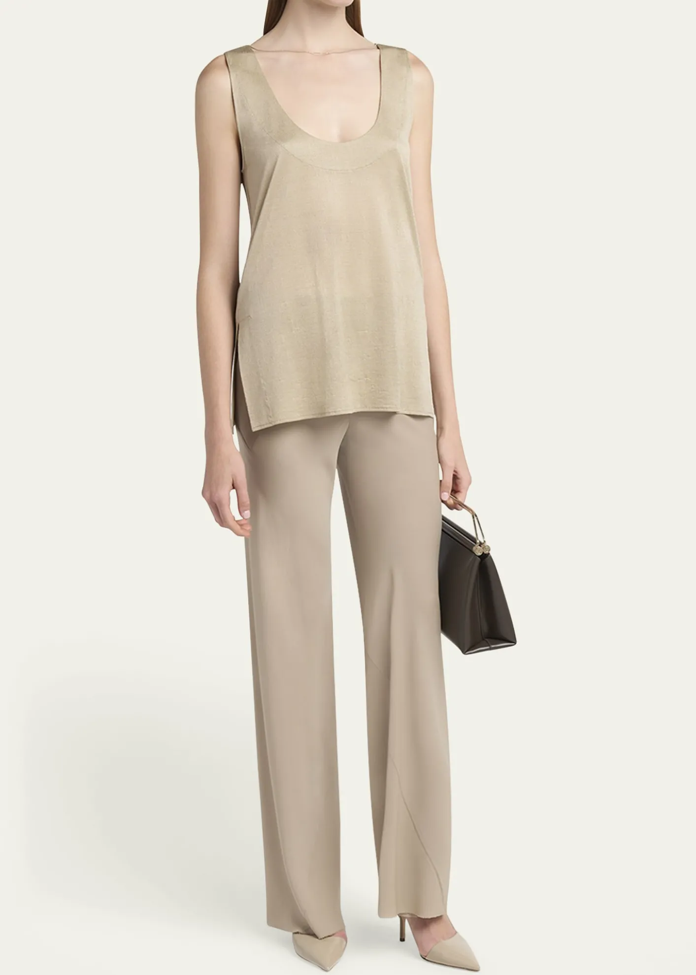 Giorgio ArmaniChain-Necklace Scoop-Neck Shiny Viscose Jersey Tank Top