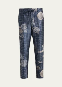 Giorgio ArmaniCheck Floral Jacquard Straight-Leg Ankle Trousers