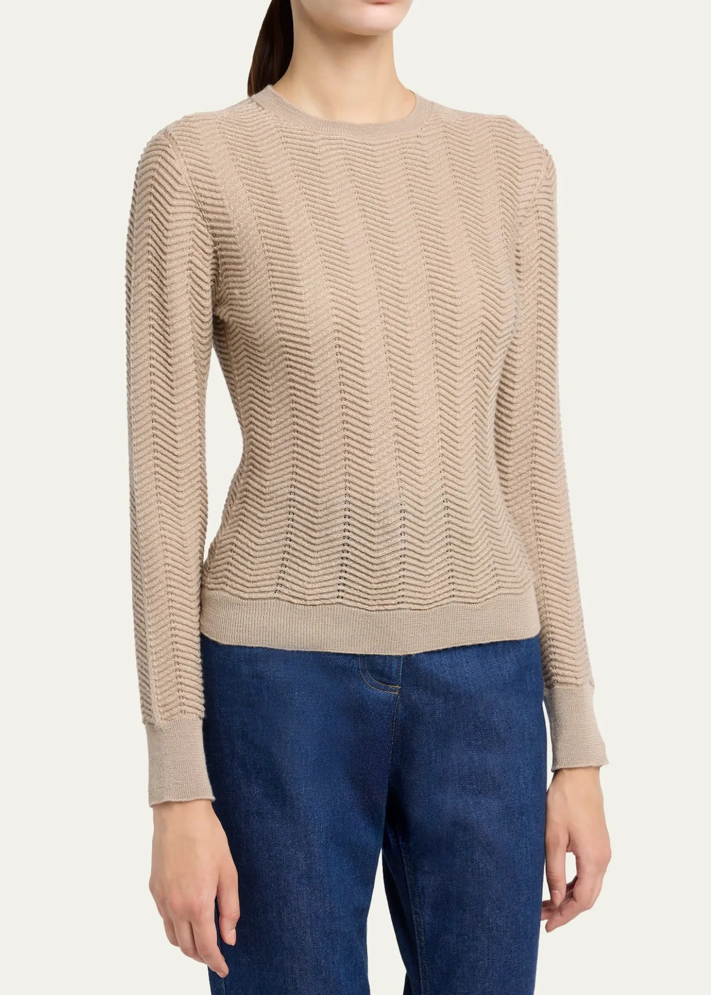 Giorgio ArmaniChevron Cashmere Knit Crewneck Sweater