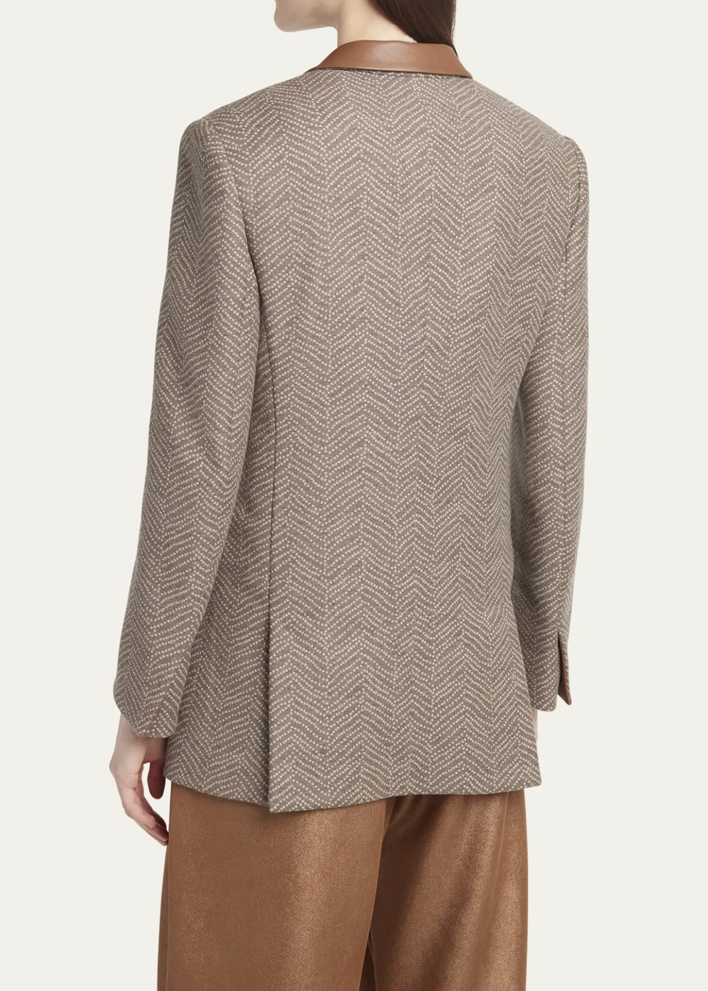 Giorgio ArmaniChevron Wool Single-Breasted Blazer with Leather Trim