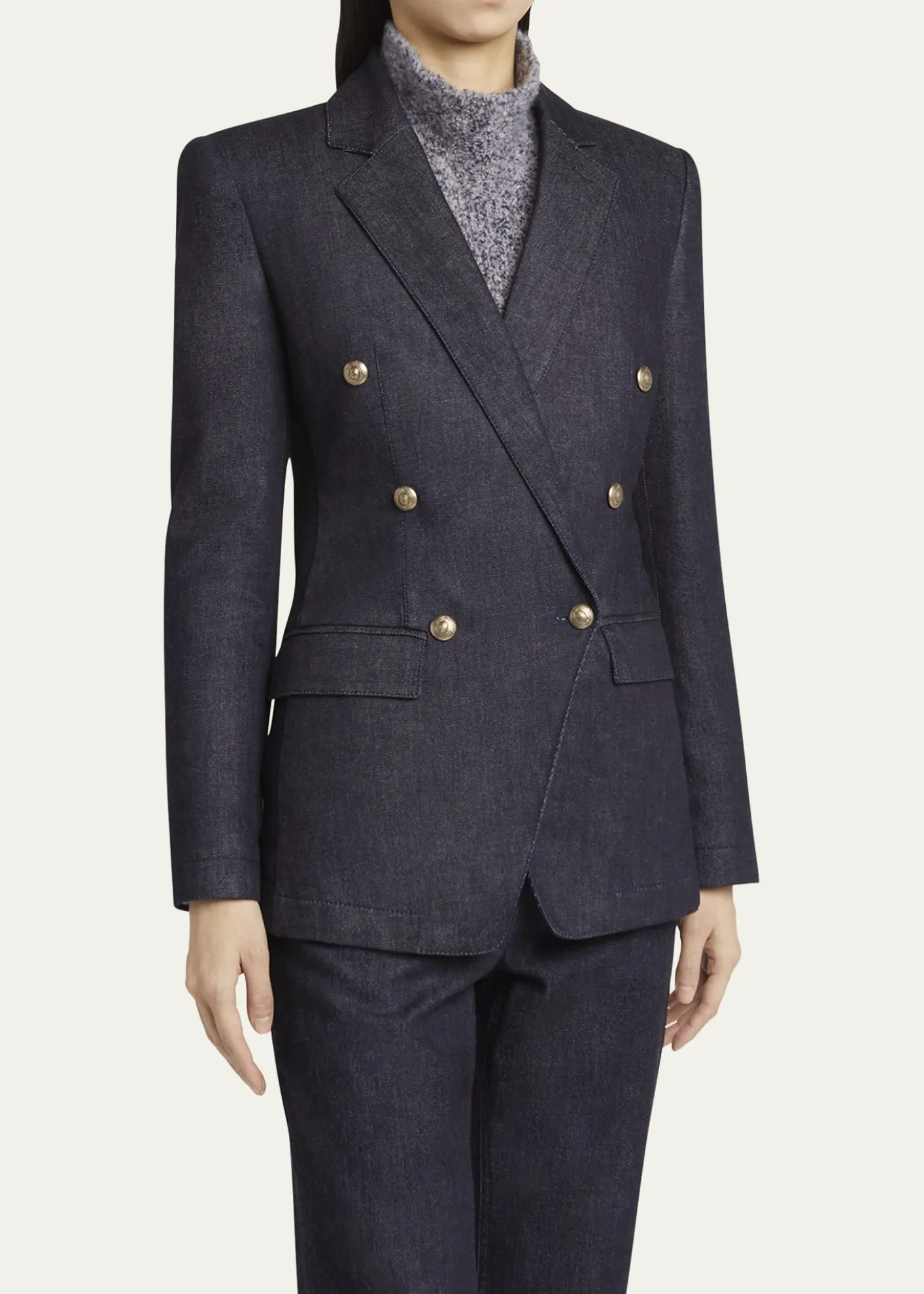 Giorgio ArmaniCotton-Cashmere Denim Double-Breasted Blazer