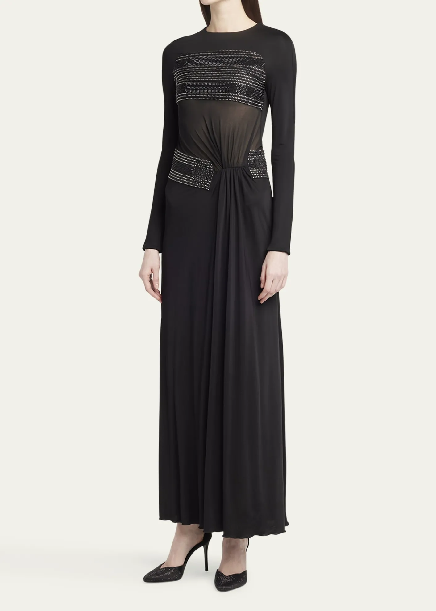 Giorgio ArmaniCrystal Sheer Midriff Jersey Gown