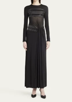 Giorgio ArmaniCrystal Sheer Midriff Jersey Gown