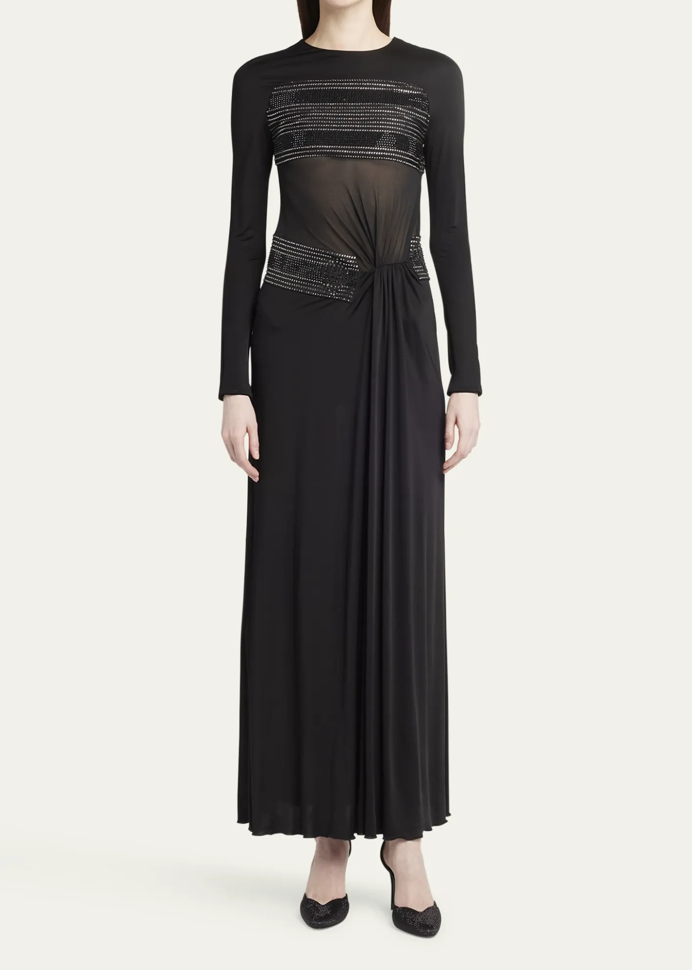 Giorgio ArmaniCrystal Sheer Midriff Jersey Gown