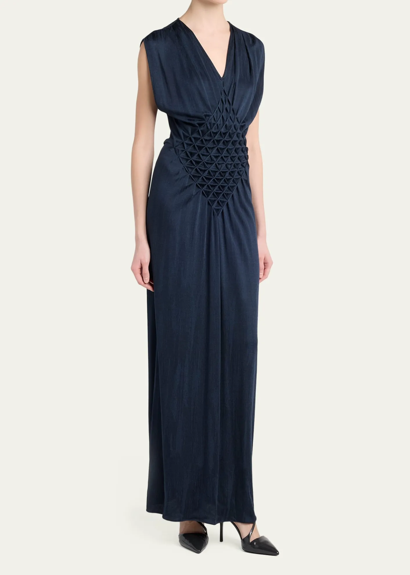 Giorgio ArmaniDiamond Pleat Sleeveless Maxi Dress