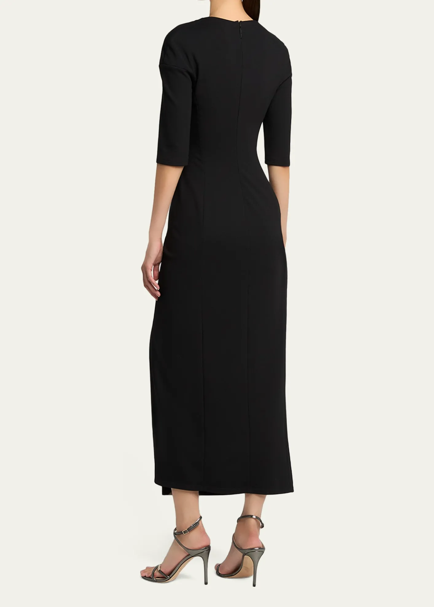 Giorgio ArmaniElbow-Sleeve Draped Crepe Slit Midi Dress