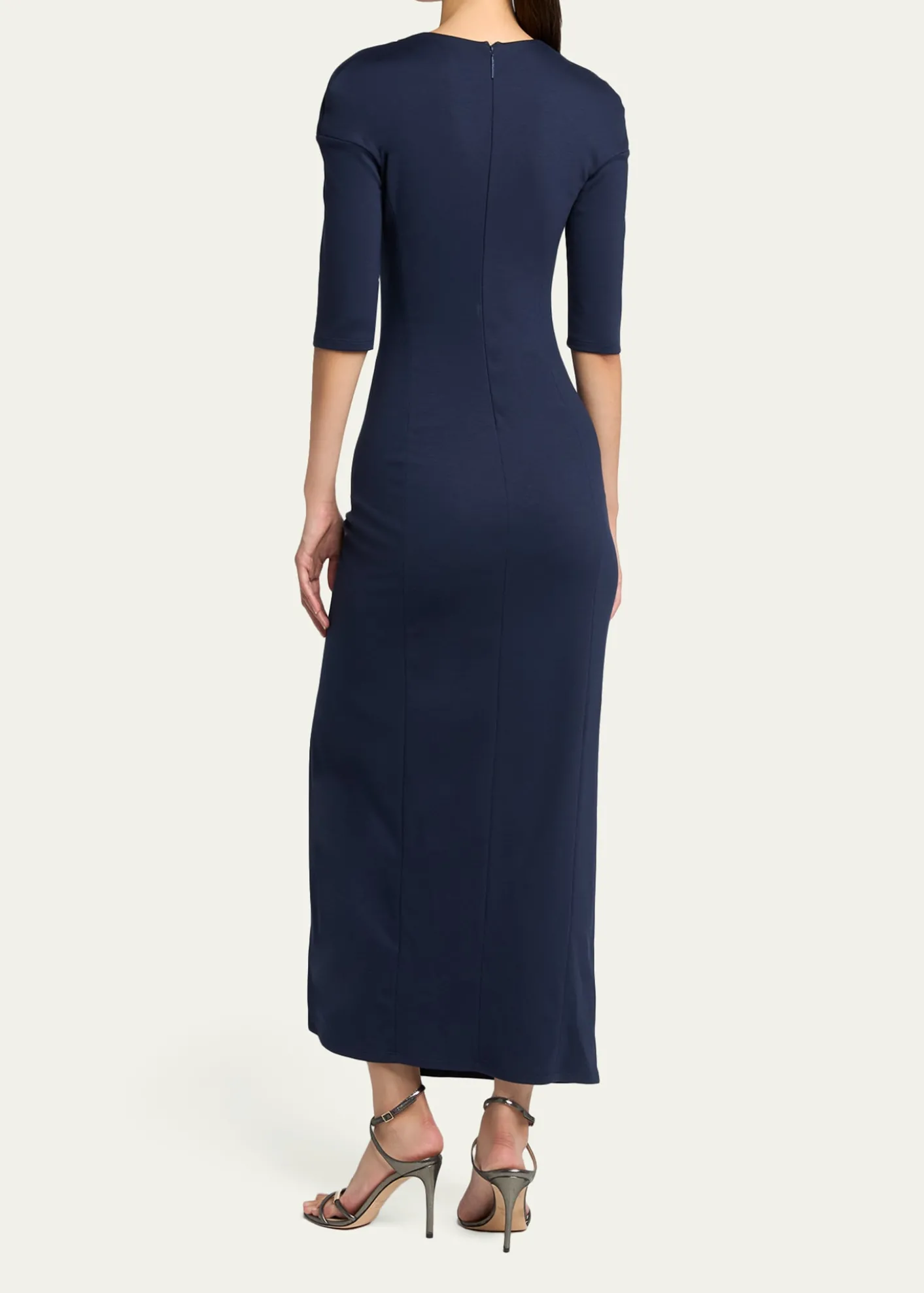 Giorgio ArmaniElbow-Sleeve Draped Slit Midi Dress