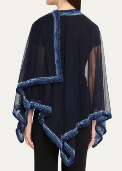 Giorgio ArmaniEmbellished Edge Tulle Wrap Poncho