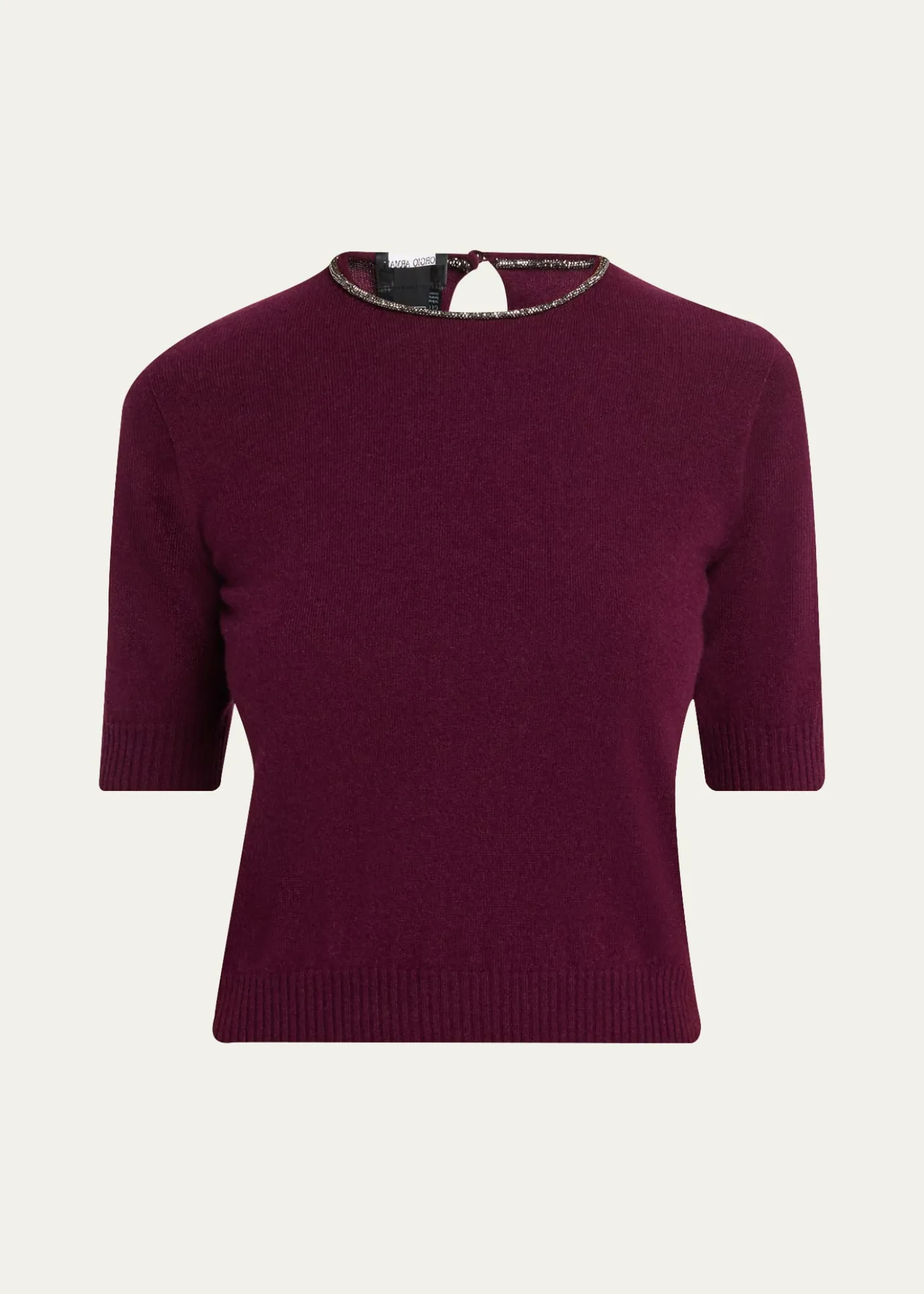 Giorgio ArmaniEmbellished Short-Sleeve Cashmere Crewneck Sweater