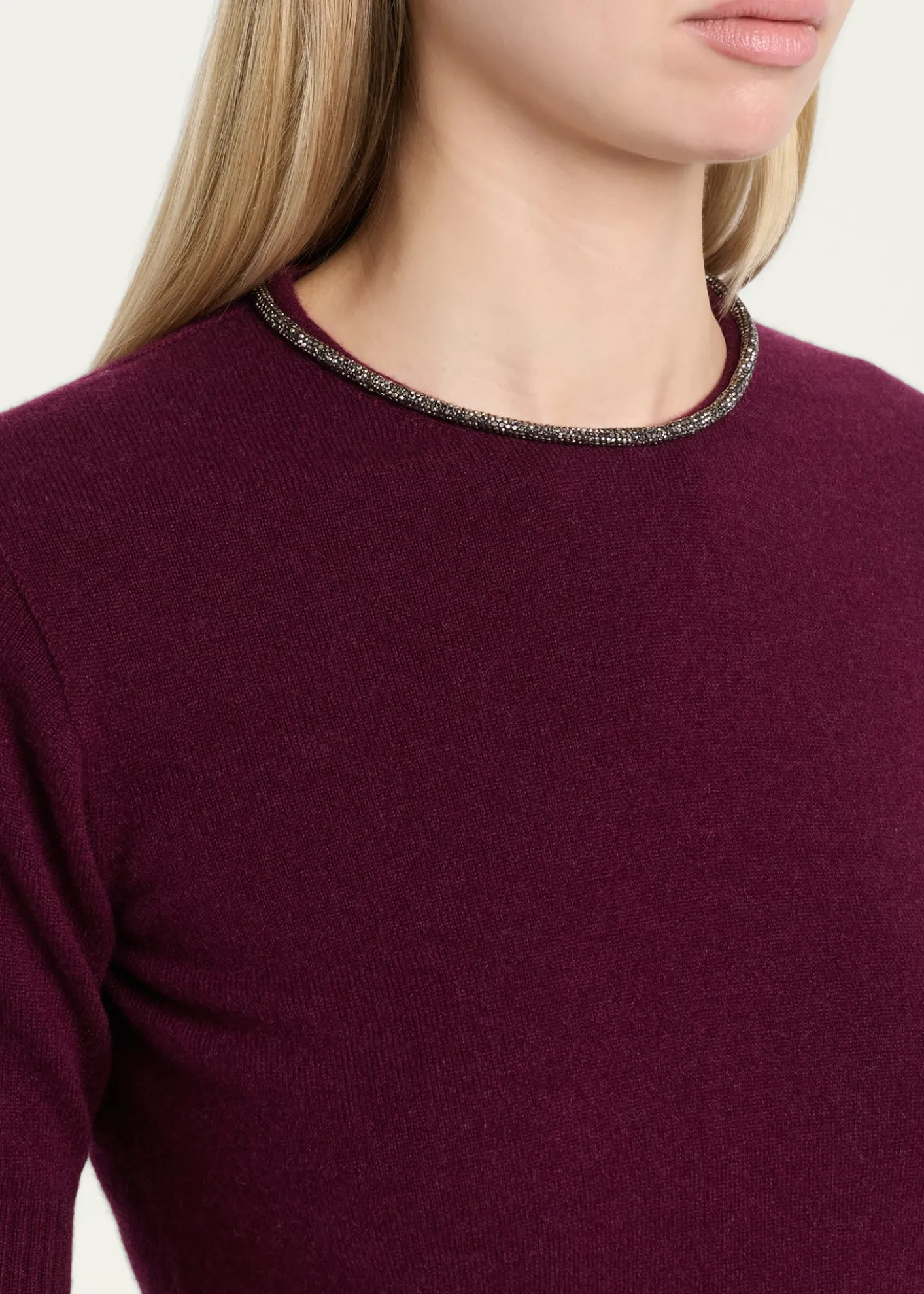 Giorgio ArmaniEmbellished Short-Sleeve Cashmere Crewneck Sweater