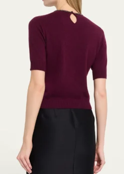 Giorgio ArmaniEmbellished Short-Sleeve Cashmere Crewneck Sweater