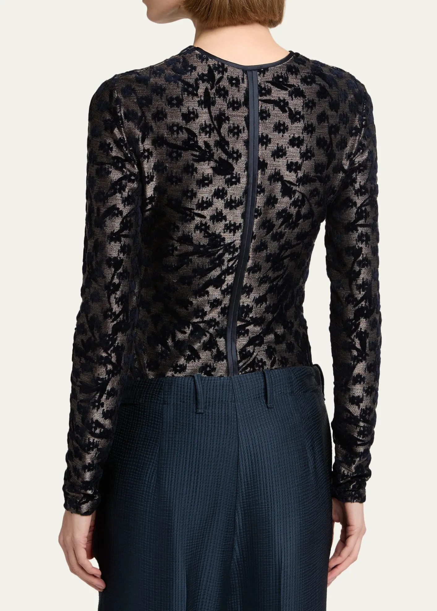 Giorgio ArmaniFloral Metallic Burnout Long-Sleeve Top