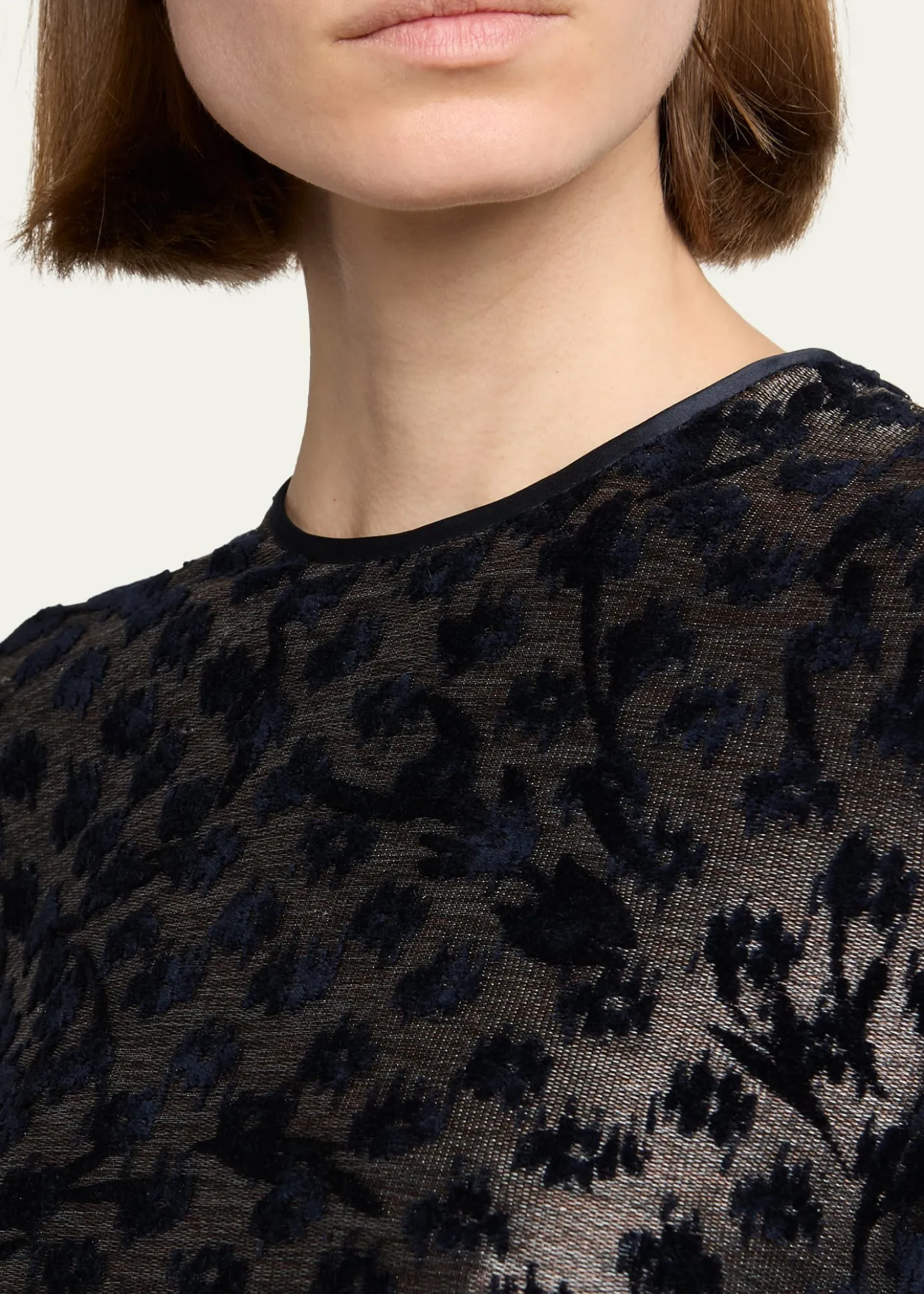 Giorgio ArmaniFloral Metallic Burnout Long-Sleeve Top