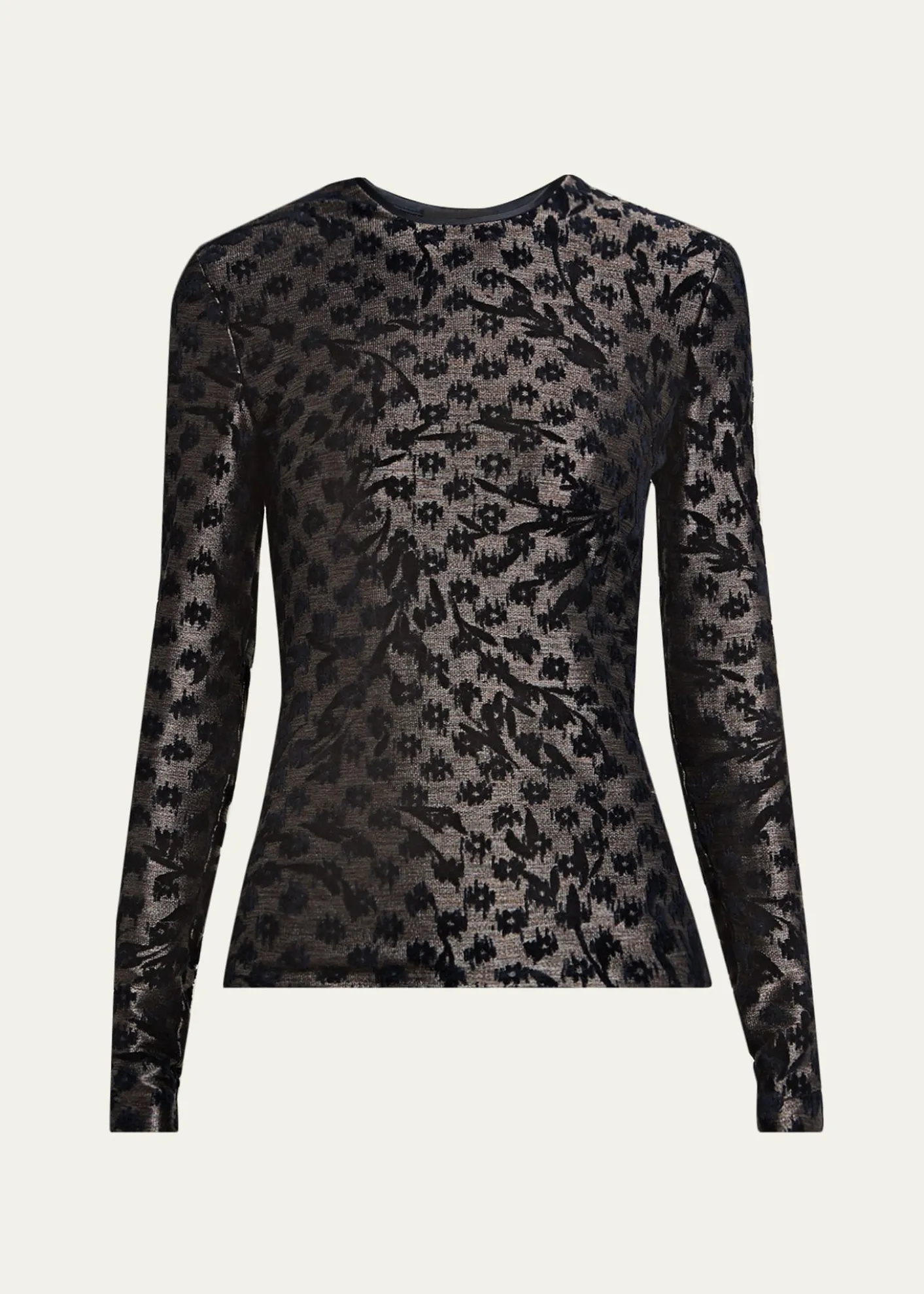 Giorgio ArmaniFloral Metallic Burnout Long-Sleeve Top