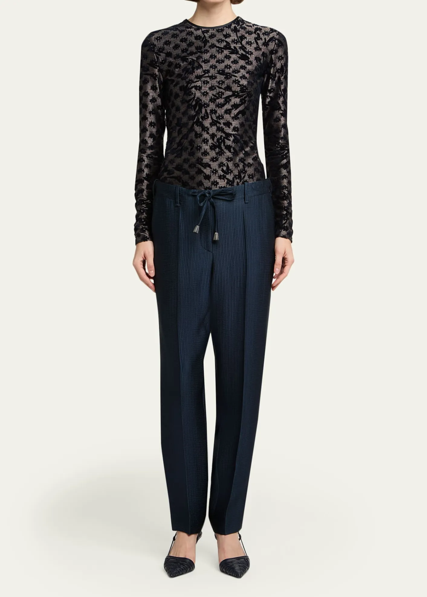 Giorgio ArmaniFloral Metallic Burnout Long-Sleeve Top