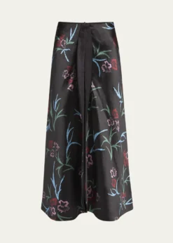Giorgio ArmaniFloral Printed Maxi Silk Skirt with Pleated Center Panel