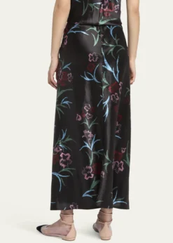Giorgio ArmaniFloral Printed Maxi Silk Skirt with Pleated Center Panel