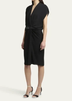 Giorgio ArmaniGathered Leather Buckle Silk Dress