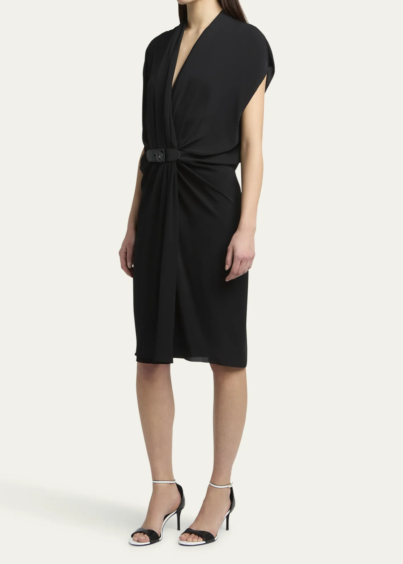 Giorgio ArmaniGathered Leather Buckle Silk Dress